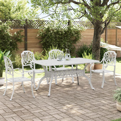 5 Piece Garden Dining Set White Cast Aluminium