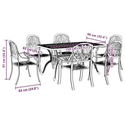 7 Piece Garden Dining Set Bronze Cast Aluminium