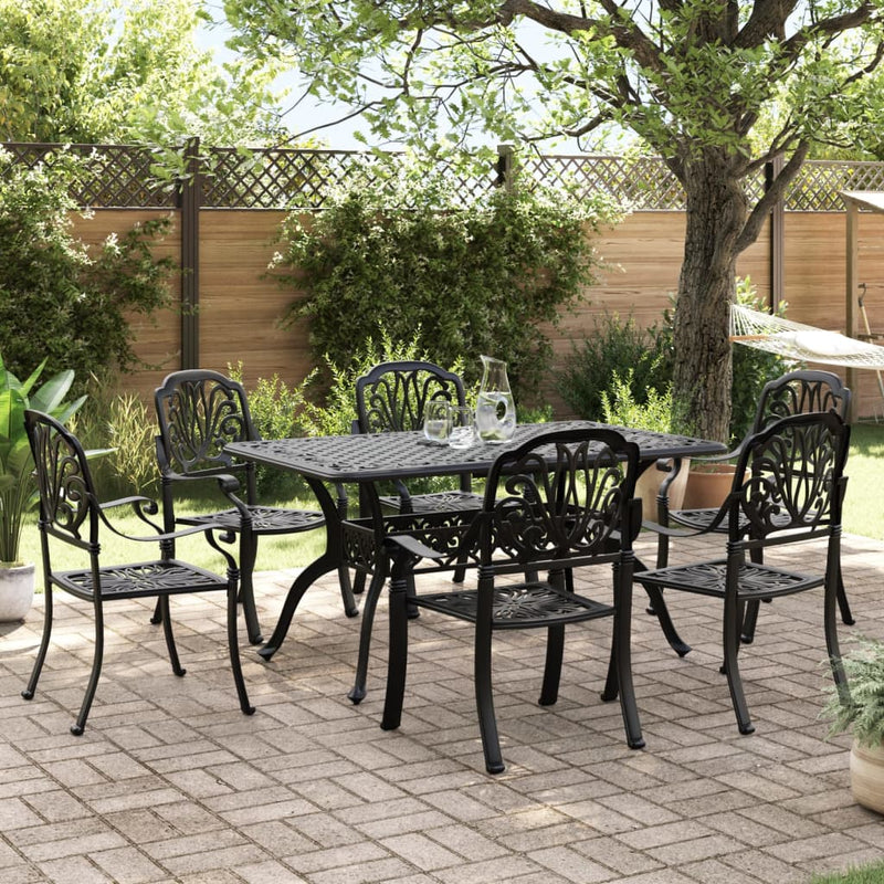 7 Piece Garden Dining Set Black Cast Aluminium