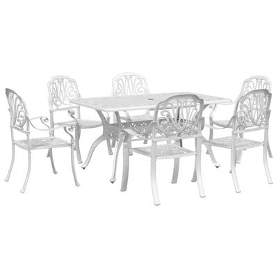 7 Piece Garden Dining Set White Cast Aluminium