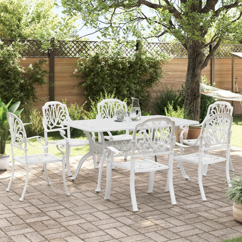 7 Piece Garden Dining Set White Cast Aluminium