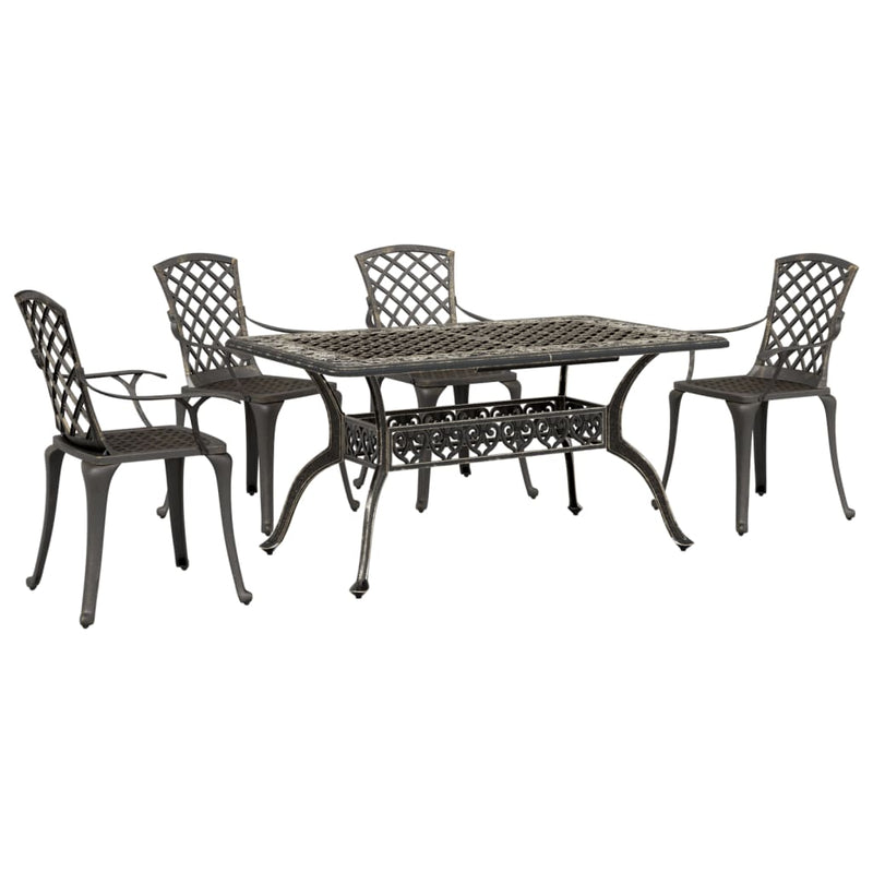 5 Piece Garden Dining Set Bronze Cast Aluminium