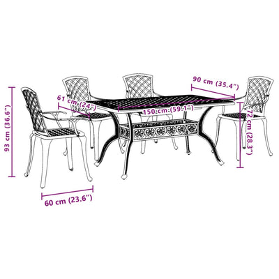 5 Piece Garden Dining Set Bronze Cast Aluminium