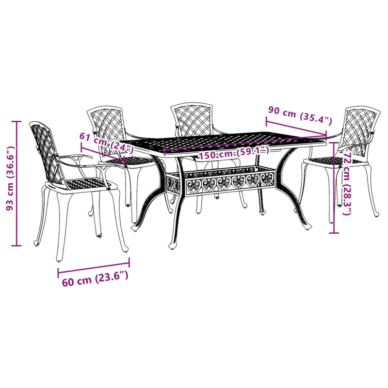 5 Piece Garden Dining Set Bronze Cast Aluminium