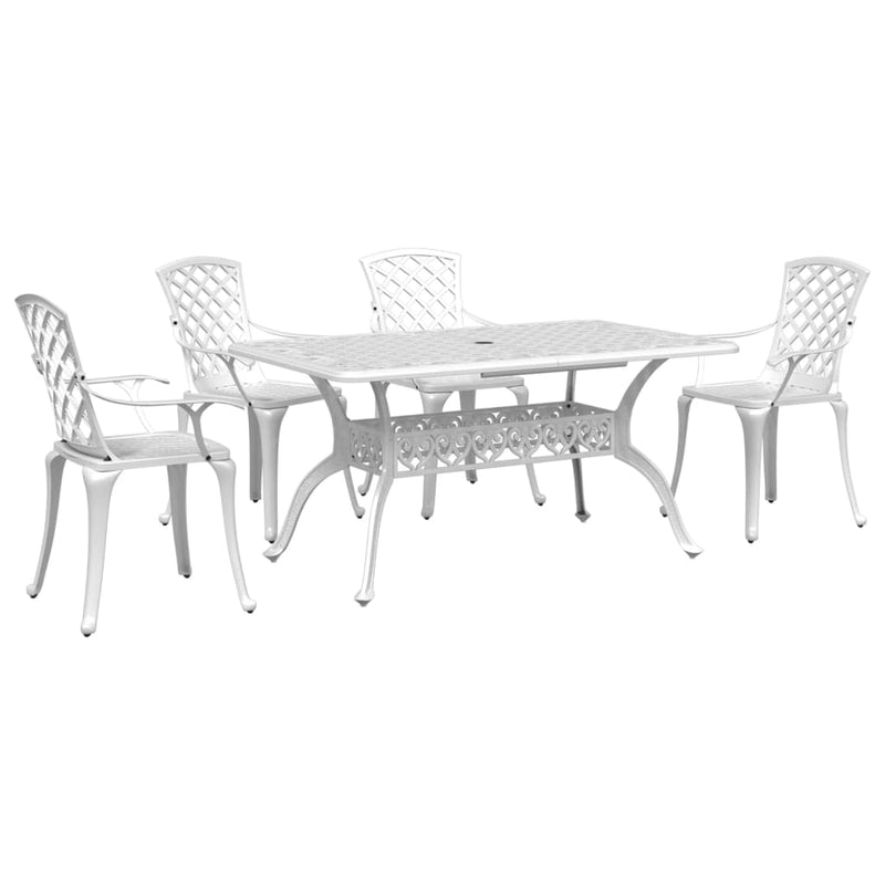 5 Piece Garden Dining Set White Cast Aluminium