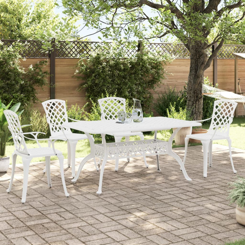 5 Piece Garden Dining Set White Cast Aluminium