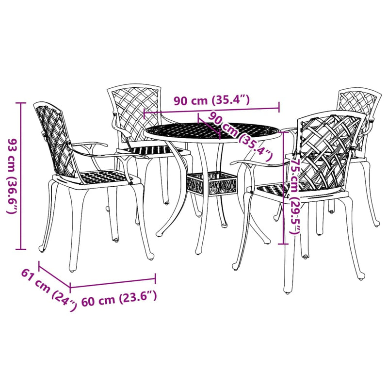 5 Piece Garden Dining Set Bronze Cast Aluminium