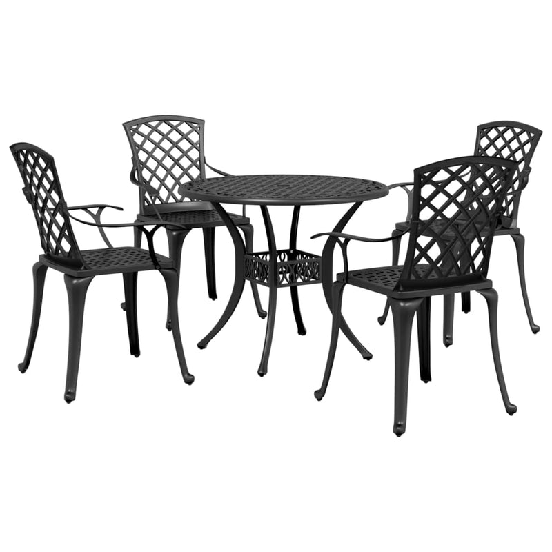 5 Piece Garden Dining Set Black Cast Aluminium