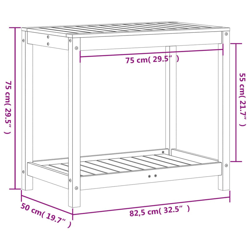 Potting Table with Shelf 82.5x50x75 cm Solid Wood Pine