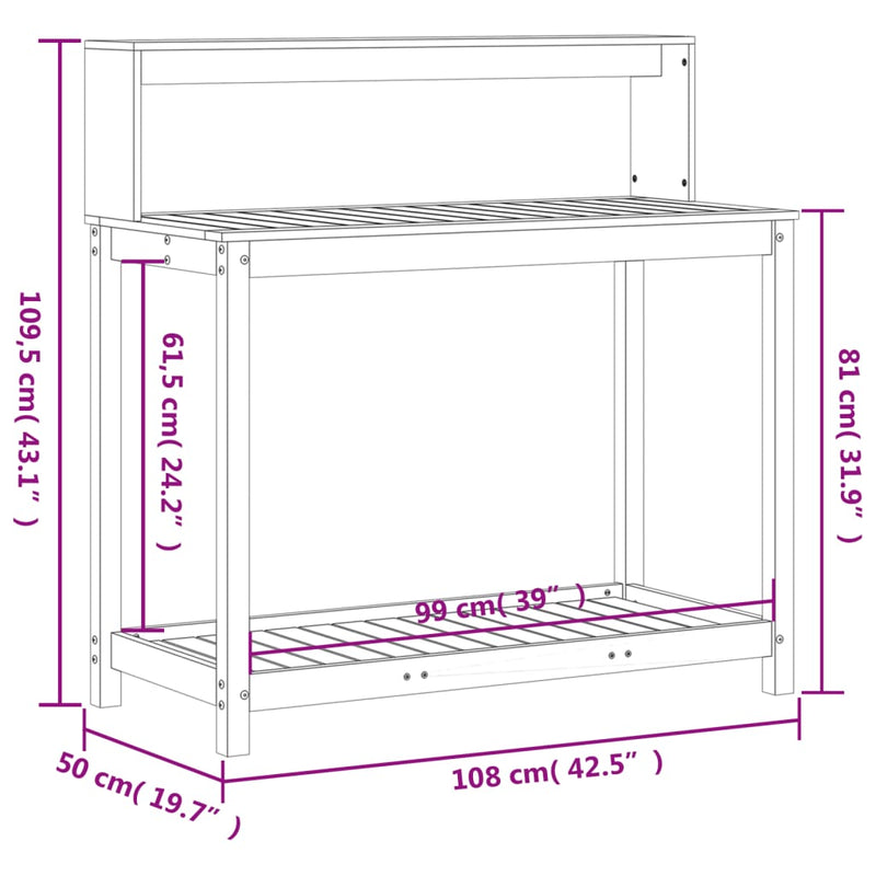 Potting Table with Shelves 108x50x109.5 cm Solid Wood Pine