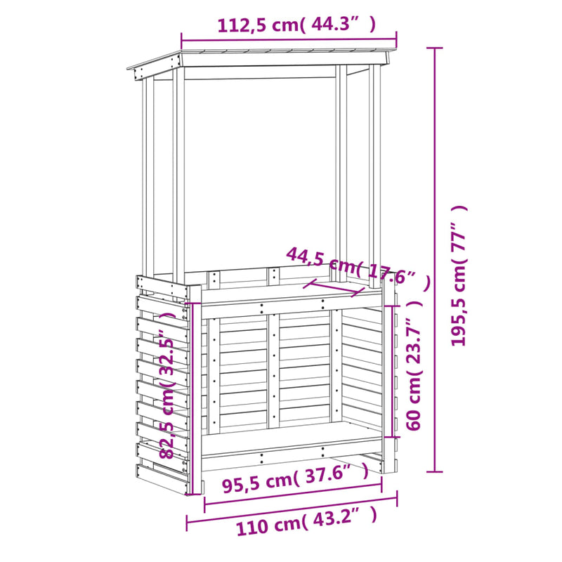 Outdoor Bar Table with Roof 112.5x57x195.5 cm Solid Wood