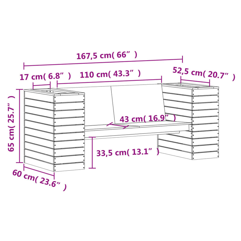 Planter Bench White 167.5x60x65 cm Solid Wood Pine