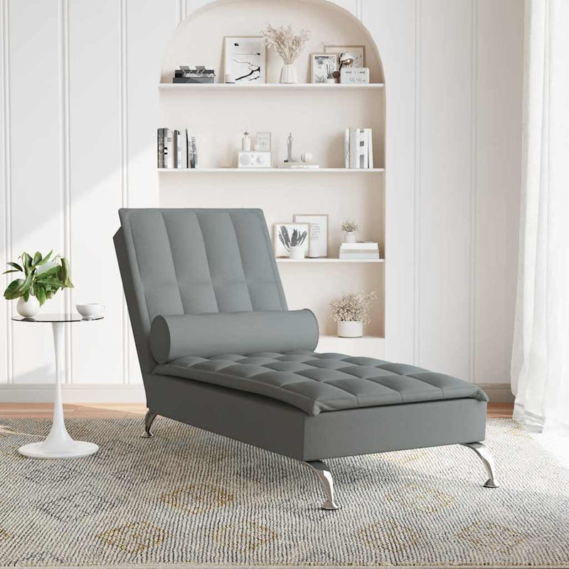 Massage Chaise Lounge with Bolster Dark Grey Fabric