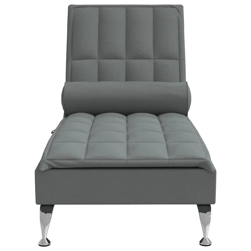 Massage Chaise Lounge with Bolster Dark Grey Fabric