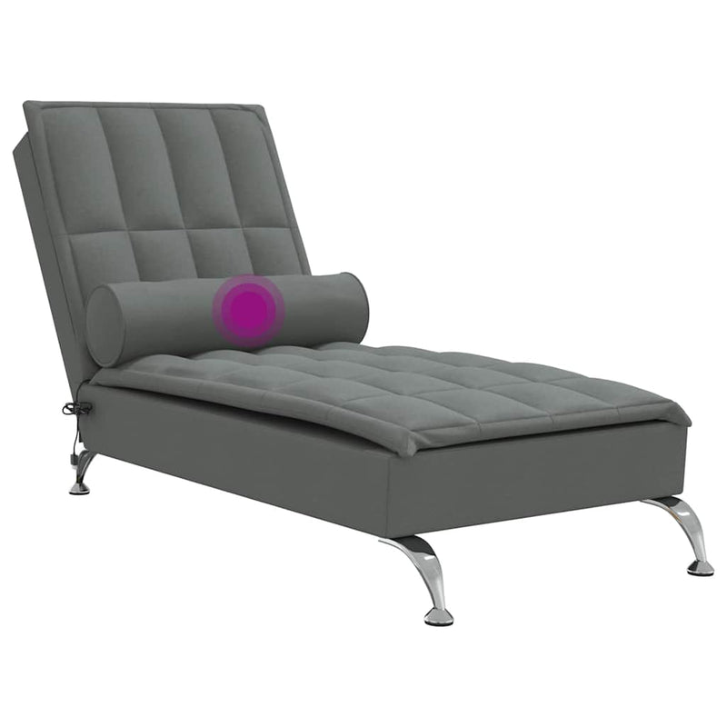 Massage Chaise Lounge with Bolster Dark Grey Fabric