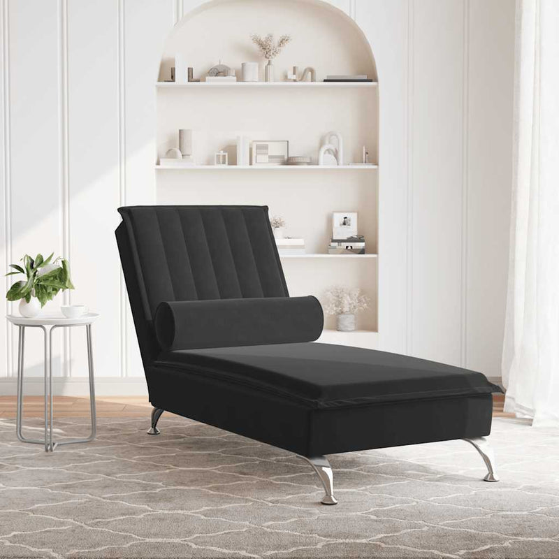 Massage Chaise Lounge with Bolster Black Velvet