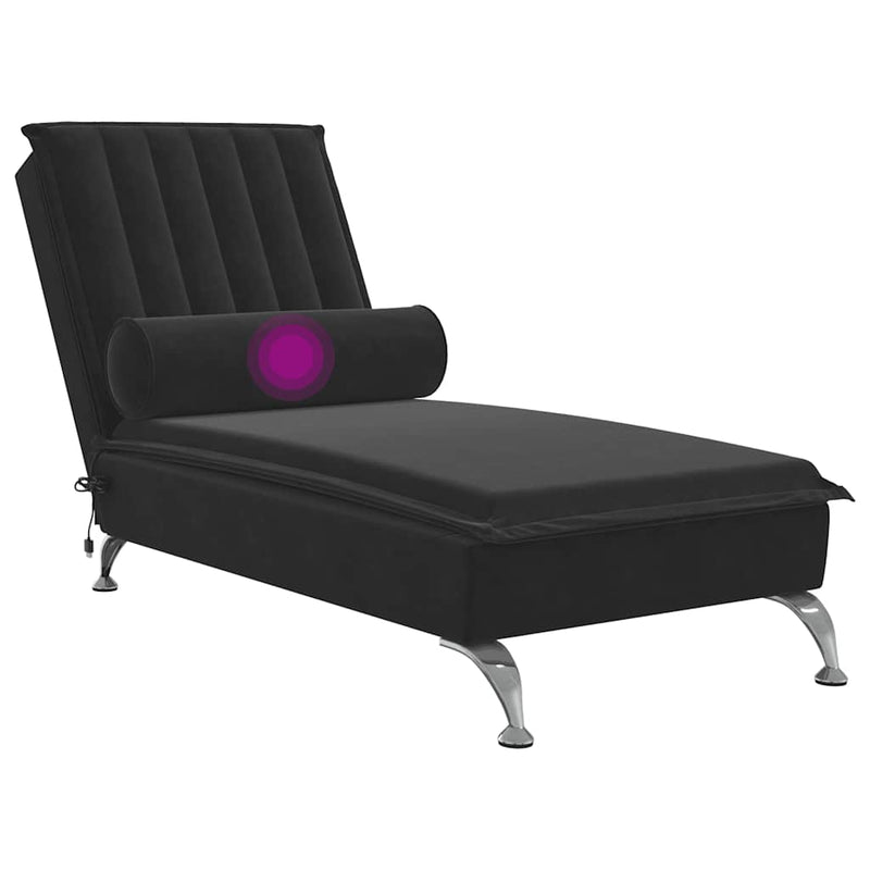 Massage Chaise Lounge with Bolster Black Velvet