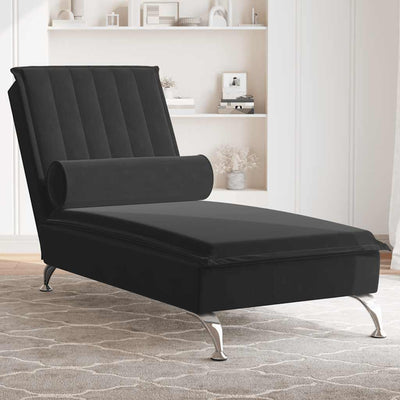 Massage Chaise Lounge with Bolster Black Velvet