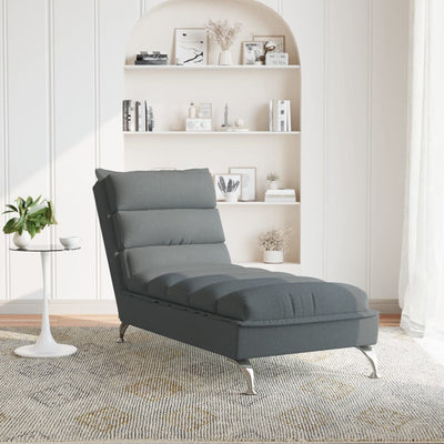 Chaise Lounge with Cushions Dark Grey Fabric