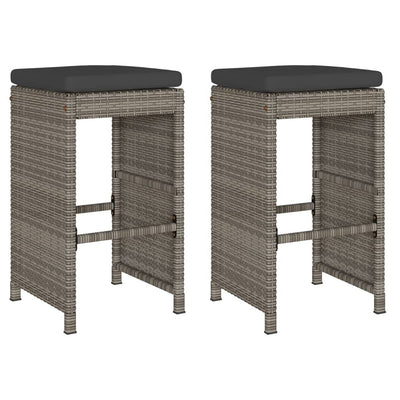 Garden Bar Stools with Cushions 2 pcs Grey Poly Rattan