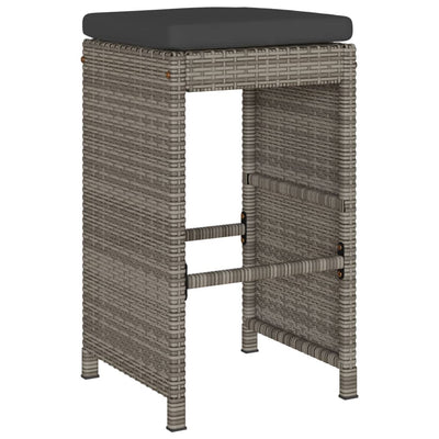 Garden Bar Stools with Cushions 2 pcs Grey Poly Rattan