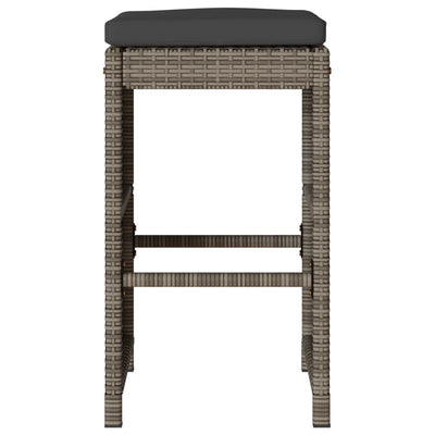 Garden Bar Stools with Cushions 2 pcs Grey Poly Rattan