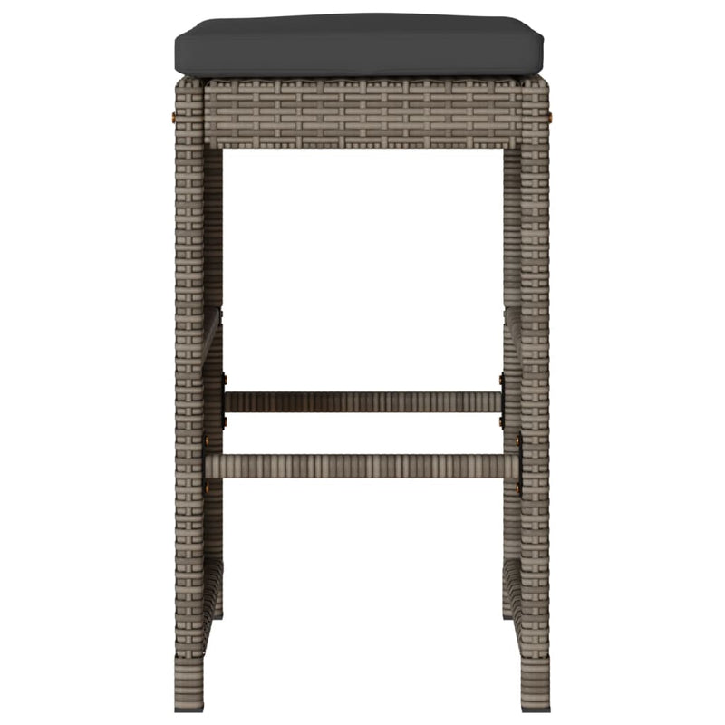 Garden Bar Stools with Cushions 2 pcs Grey Poly Rattan