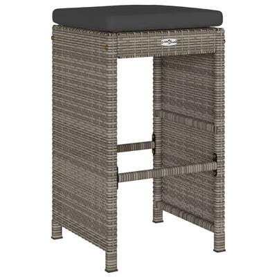 Garden Bar Stools with Cushions 2 pcs Grey Poly Rattan