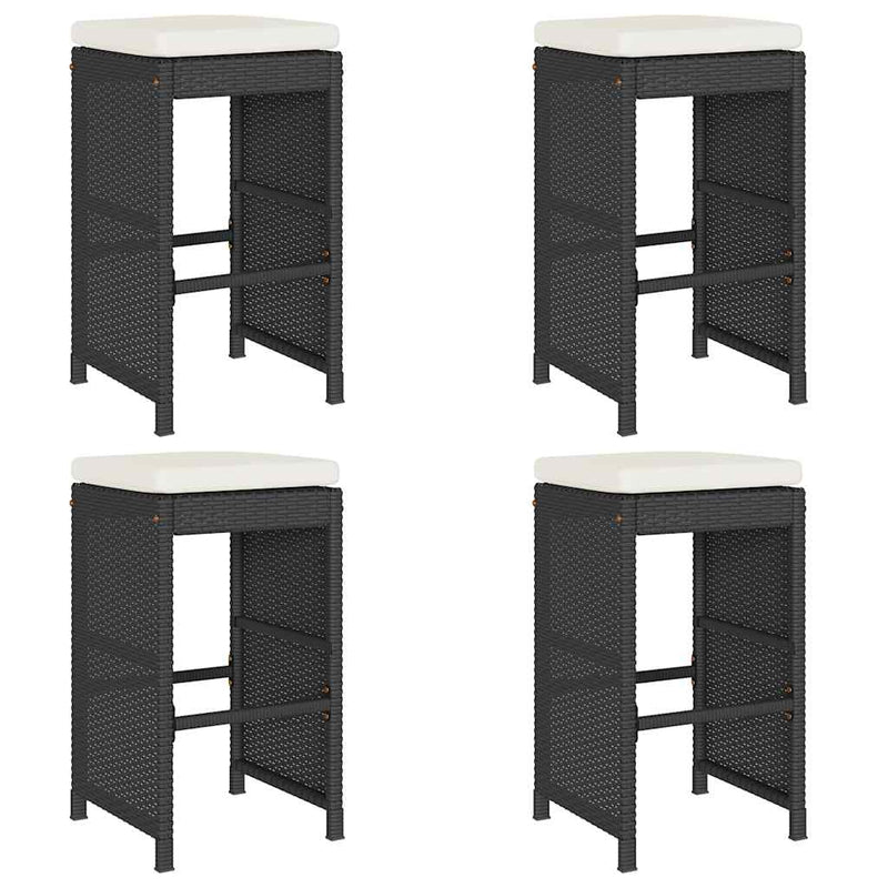 Garden Bar Stools with Cushions 4 pcs Black Poly Rattan