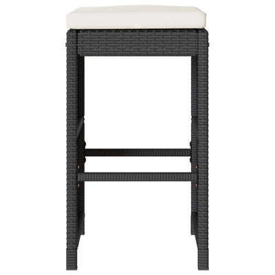 Garden Bar Stools with Cushions 4 pcs Black Poly Rattan