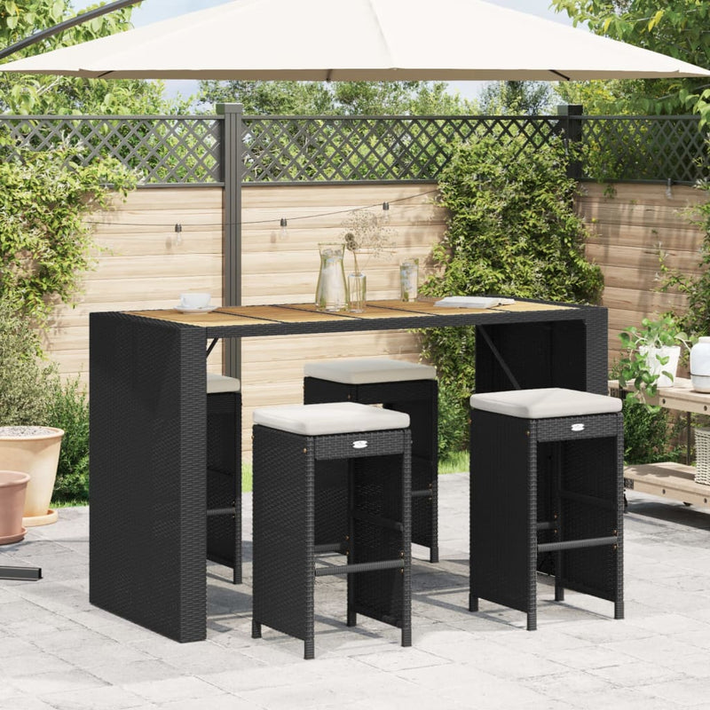 Garden Bar Stools with Cushions 4 pcs Black Poly Rattan