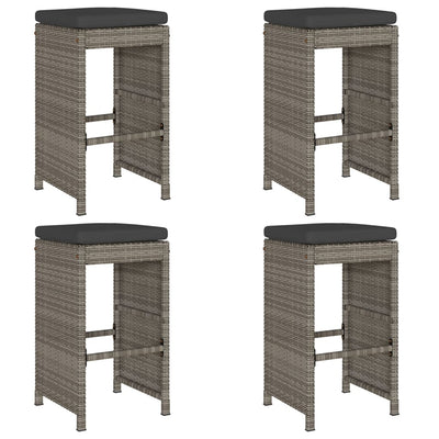 Garden Bar Stools with Cushions 4 pcs Grey Poly Rattan