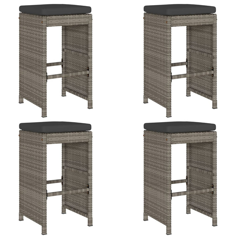 Garden Bar Stools with Cushions 4 pcs Grey Poly Rattan