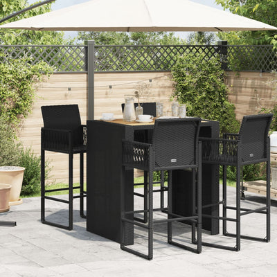 Garden Bar Table with Acacia Wood Top Black 105x80x110 cm Poly Rattan