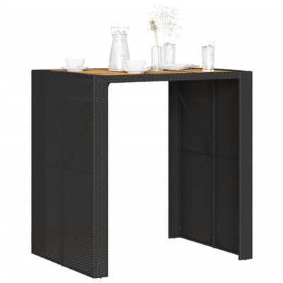 Garden Bar Table with Acacia Wood Top Black 105x80x110 cm Poly Rattan