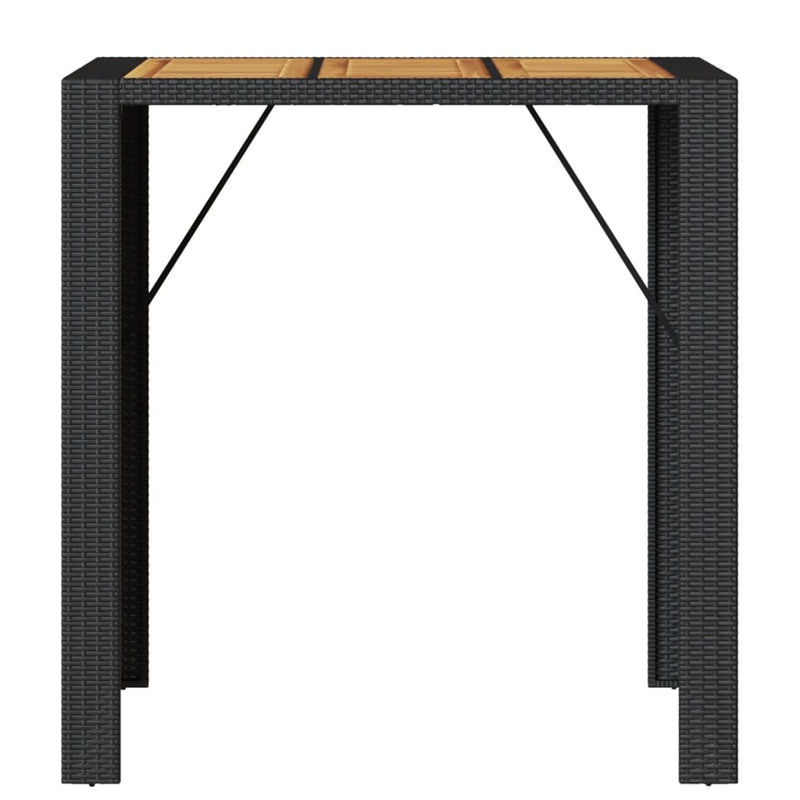 Garden Bar Table with Acacia Wood Top Black 105x80x110 cm Poly Rattan