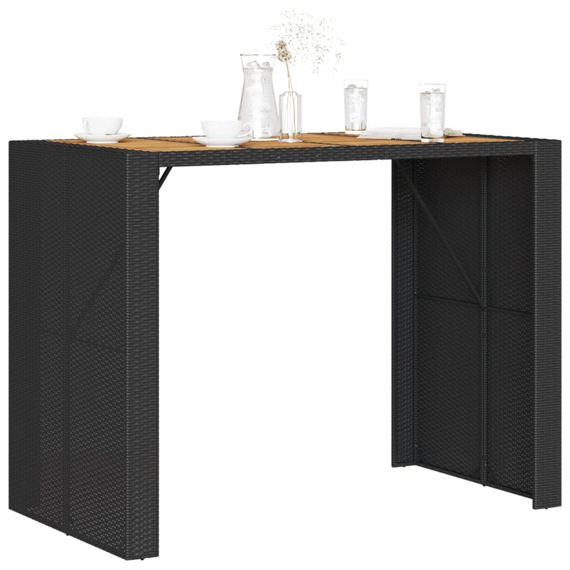 Garden Bar Table with Acacia Wood Top Black 145x80x110 cm Poly Rattan