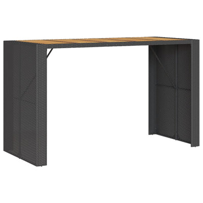 Garden Bar Table with Acacia Wood Top Black 185x80x110 cm Poly Rattan