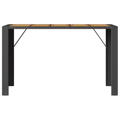 Garden Bar Table with Acacia Wood Top Black 185x80x110 cm Poly Rattan