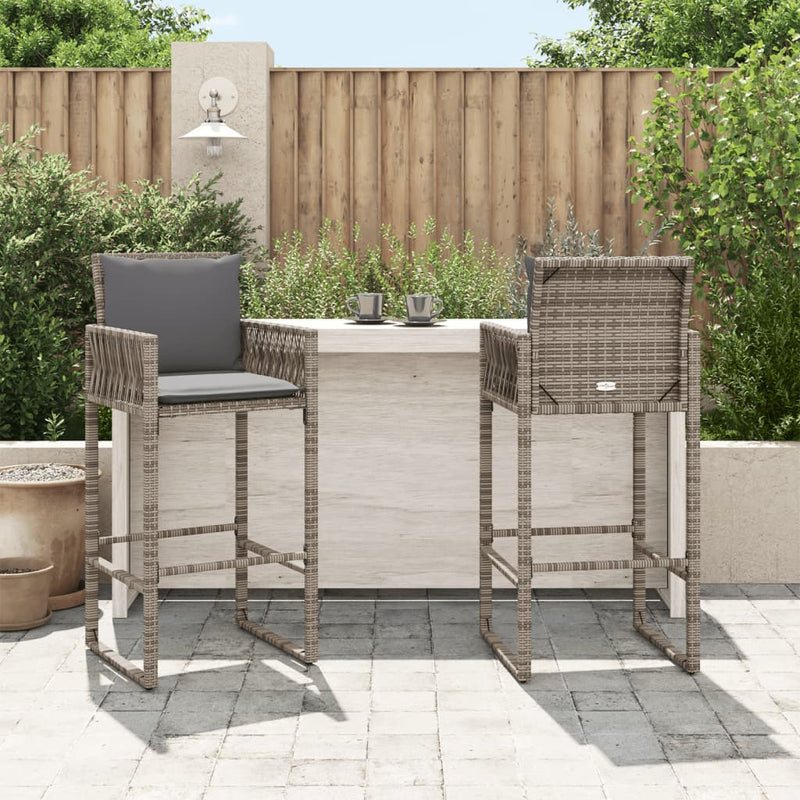 Garden Bar Stools 2 pcs Grey Poly Rattan