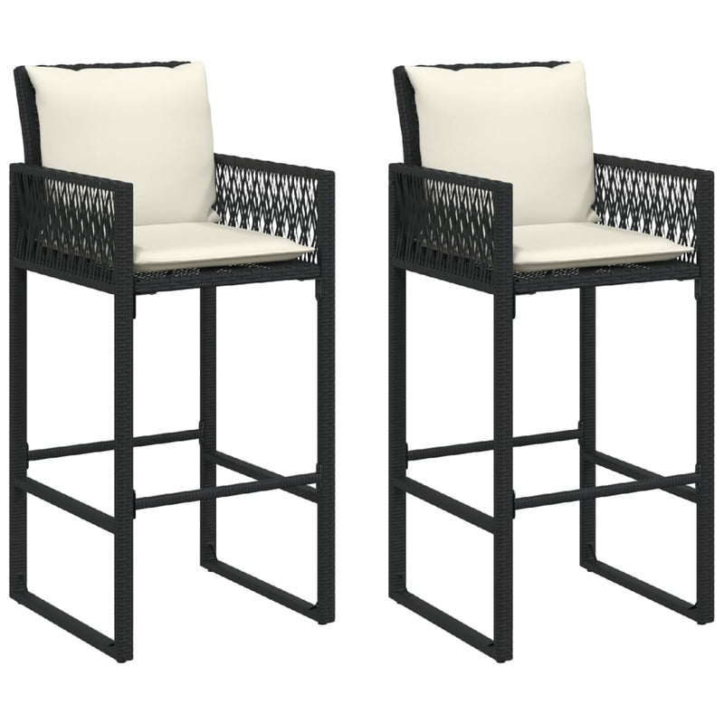 Garden Bar Stools with Cushions 2 pcs Black Poly Rattan