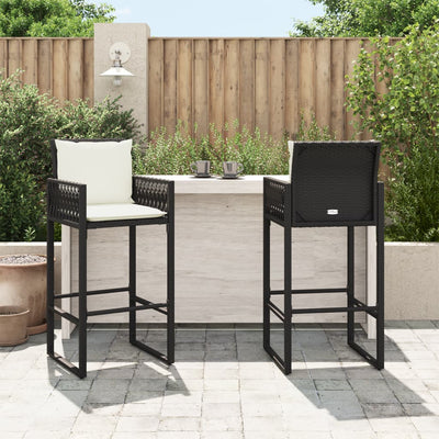 Garden Bar Stools with Cushions 2 pcs Black Poly Rattan