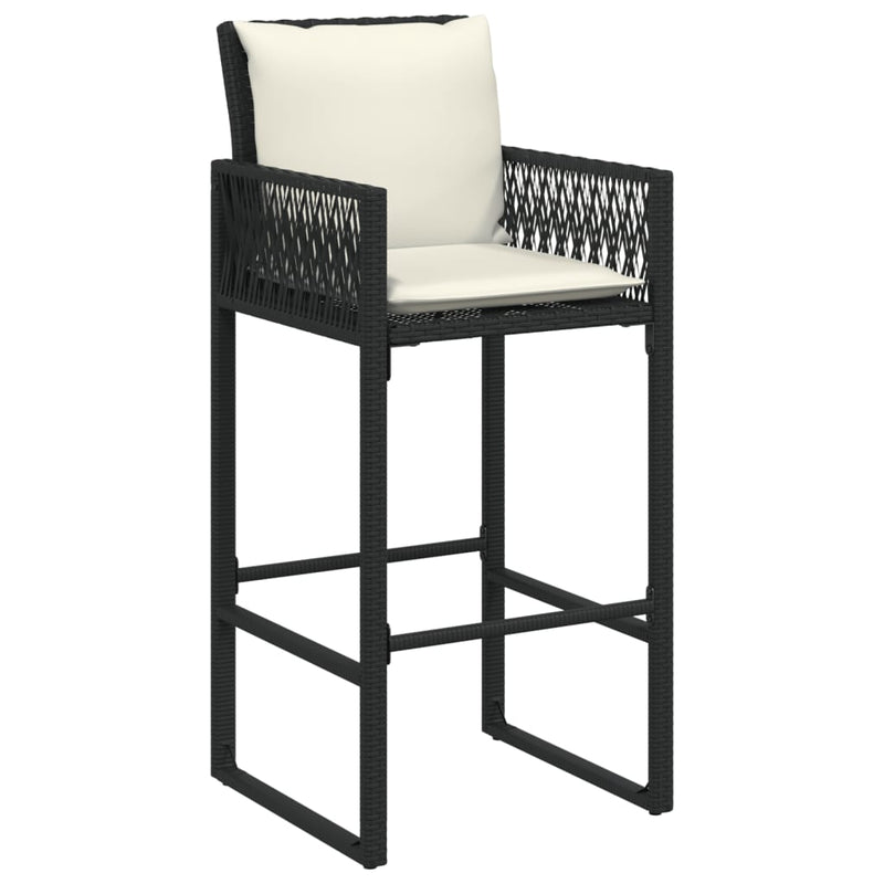 Garden Bar Stools with Cushions 2 pcs Black Poly Rattan