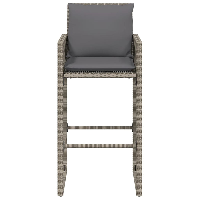 Garden Bar Stools with Cushions 2 pcs Grey Poly Rattan