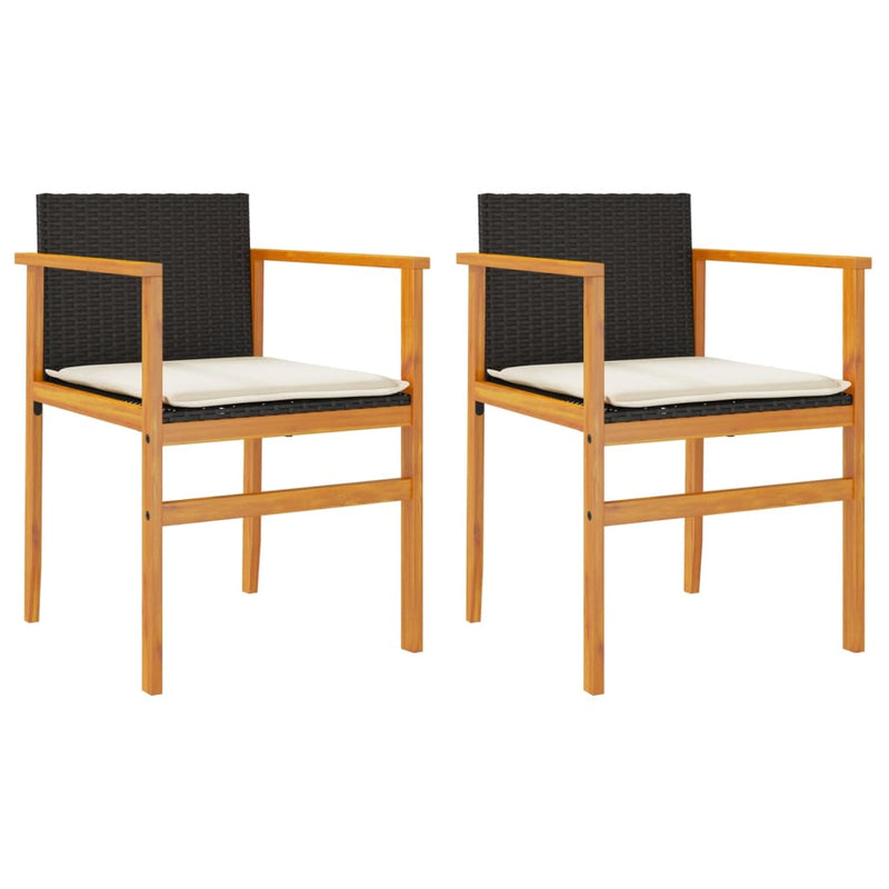 Garden Chairs with Cushions 2 pcs Black Poly Rattan&Solid Wood