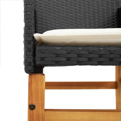 Garden Chairs with Cushions 2 pcs Black Poly Rattan&Solid Wood