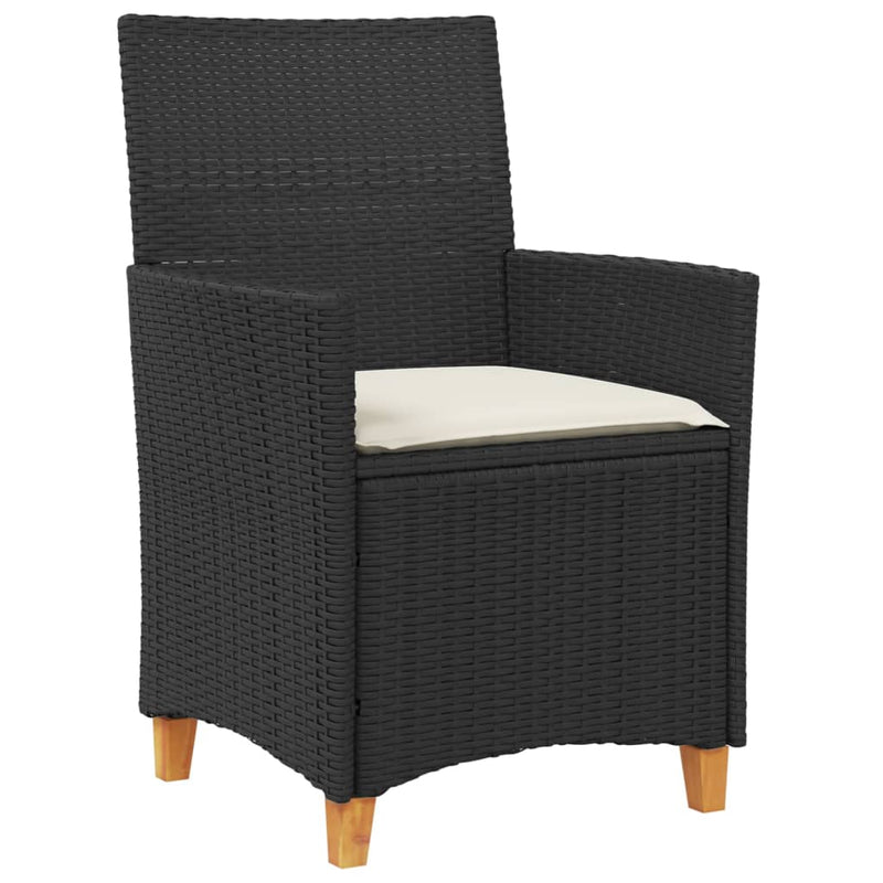 Garden Chairs with Cushions 2 pcs Black Poly Rattan&Solid Wood