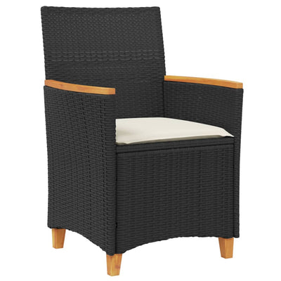 Garden Chairs with Cushions 2 pcs Black Poly Rattan&Solid Wood