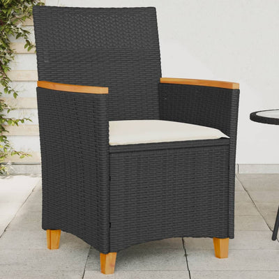 Garden Chairs with Cushions 2 pcs Black Poly Rattan&Solid Wood