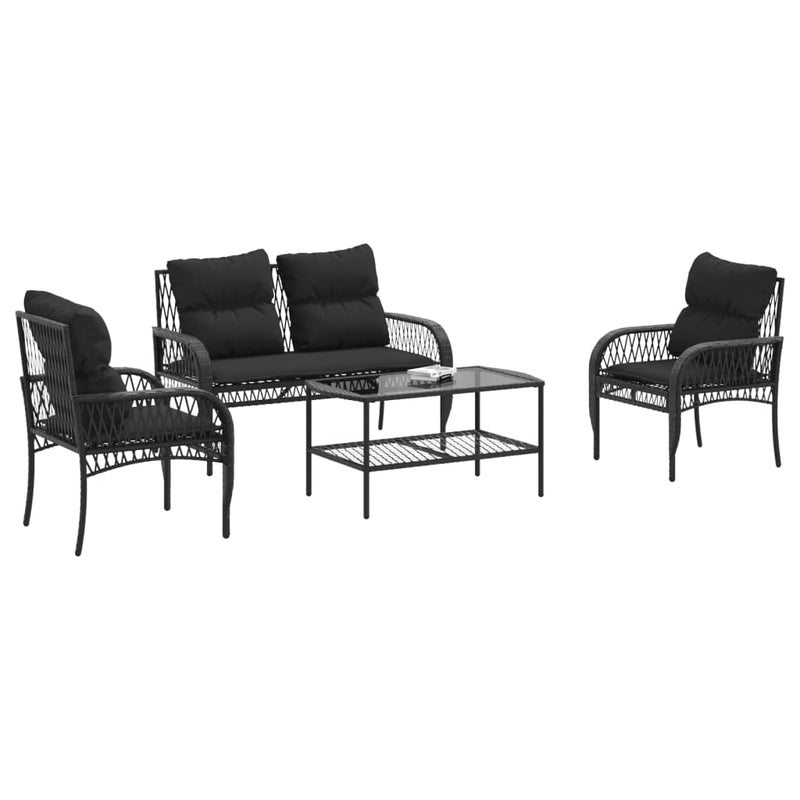 4 Piece Garden Sofa Set with Cushions Black Poly Rattan